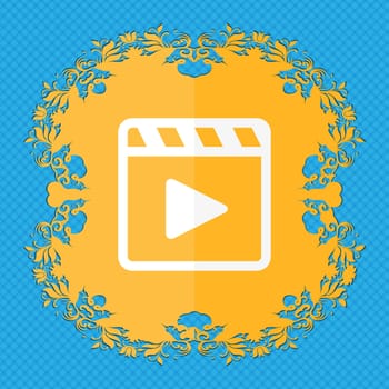 Play video . Floral flat design on a blue abstract background with place for your text. illustration