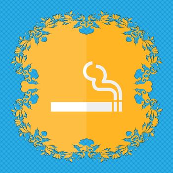 cigarette smoke. Floral flat design on a blue abstract background with place for your text. illustration