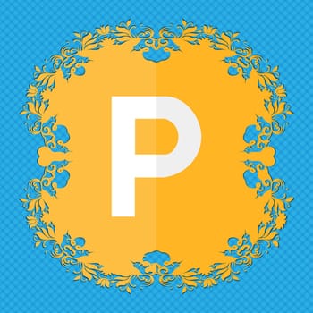 parking. Floral flat design on a blue abstract background with place for your text. illustration