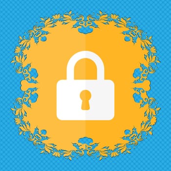 Pad Lock . Floral flat design on a blue abstract background with place for your text. illustration