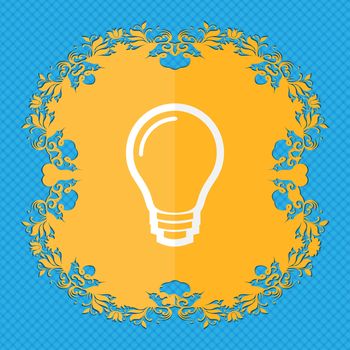 Light bulb. Floral flat design on a blue abstract background with place for your text. illustration