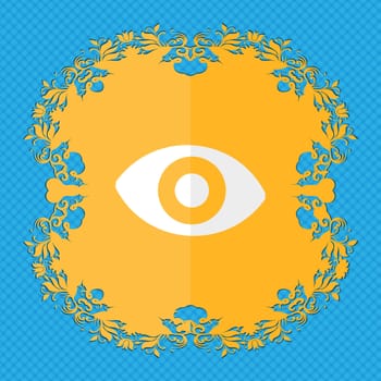 sixth sense, the eye. Floral flat design on a blue abstract background with place for your text. illustration