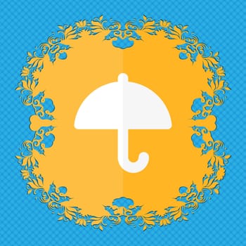 Umbrella . Floral flat design on a blue abstract background with place for your text. illustration