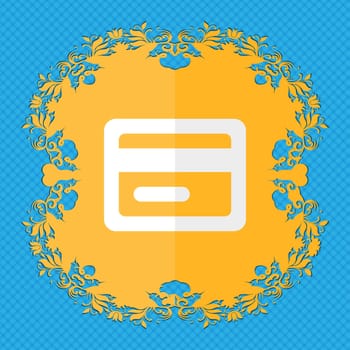 credit card. Floral flat design on a blue abstract background with place for your text. illustration