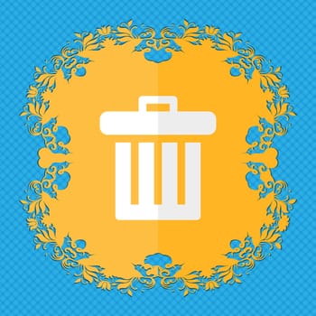 Recycle bin. Floral flat design on a blue abstract background with place for your text. illustration