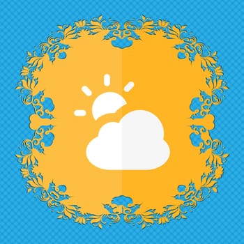 weather . Floral flat design on a blue abstract background with place for your text. illustration