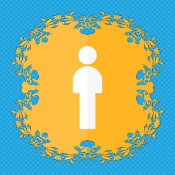 Human sign icon. Man Person symbol. Male toilet. Floral flat design on a blue abstract background with place for your text. illustration