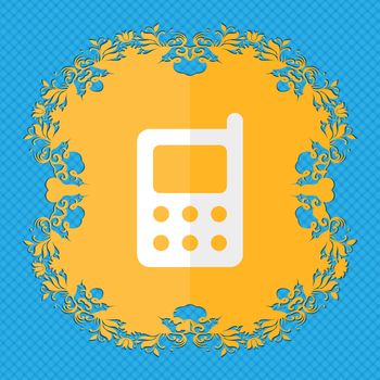 mobile phone. Floral flat design on a blue abstract background with place for your text. illustration