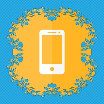 Smartphone sign icon. Support symbol. Call center. Floral flat design on a blue abstract background with place for your text. illustration