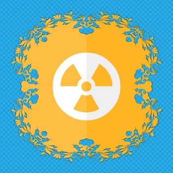 radiation. Floral flat design on a blue abstract background with place for your text. illustration