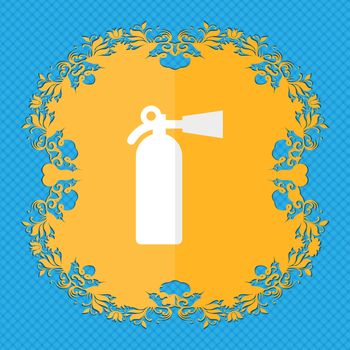 fire extinguisher. Floral flat design on a blue abstract background with place for your text. illustration