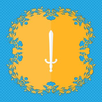 the sword. Floral flat design on a blue abstract background with place for your text. illustration