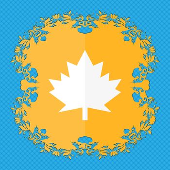 Maple leaf icon. Floral flat design on a blue abstract background with place for your text. illustration