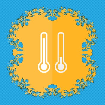 thermometer temperature. Floral flat design on a blue abstract background with place for your text. illustration