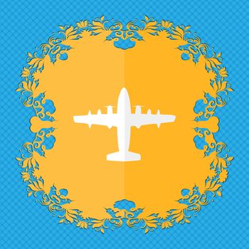 aircraft. Floral flat design on a blue abstract background with place for your text. illustration