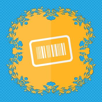 Barcode. Floral flat design on a blue abstract background with place for your text. illustration