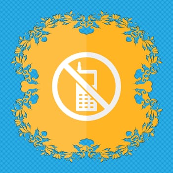mobile phone is prohibited. Floral flat design on a blue abstract background with place for your text. illustration