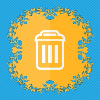 the trash. Floral flat design on a blue abstract background with place for your text. illustration