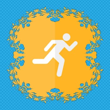 running man. Floral flat design on a blue abstract background with place for your text. illustration