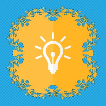 Light bulb. Floral flat design on a blue abstract background with place for your text. illustration