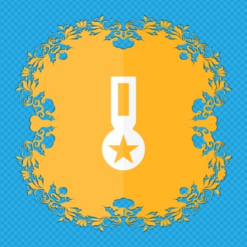 Award, Medal of Honor icon sign. Floral flat design on a blue abstract background with place for your text. illustration