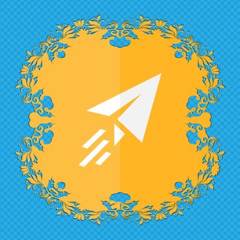 Paper airplane. Floral flat design on a blue abstract background with place for your text. illustration