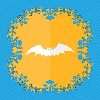 bat. Floral flat design on a blue abstract background with place for your text. illustration