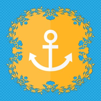 Anchor icon. Floral flat design on a blue abstract background with place for your text. illustration