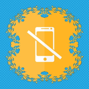 Do not call. Smartphone signs icon. Support symbol. Floral flat design on a blue abstract background with place for your text. illustration