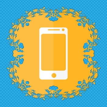 Smartphone sign icon. Support symbol. Call center. Floral flat design on a blue abstract background with place for your text. illustration