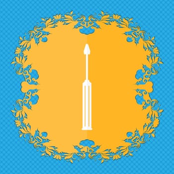 Screwdriver tool sign icon. Fix it symbol. Repair sig. Floral flat design on a blue abstract background with place for your text. illustration