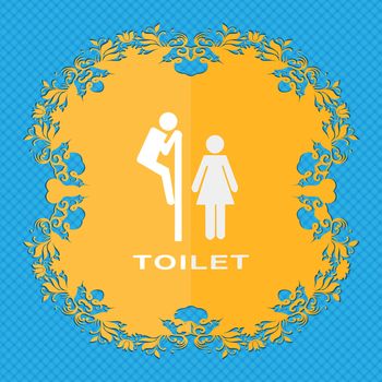 toilet. Floral flat design on a blue abstract background with place for your text. illustration