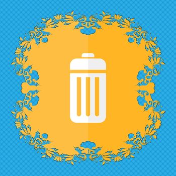 The trash. Floral flat design on a blue abstract background with place for your text. illustration