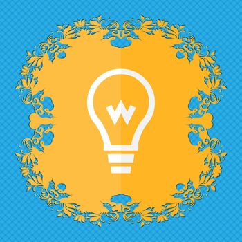Light bulb. Floral flat design on a blue abstract background with place for your text. illustration