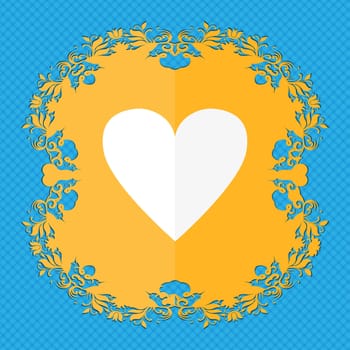 Heart sign icon. Love symbol. Floral flat design on a blue abstract background with place for your text. illustration