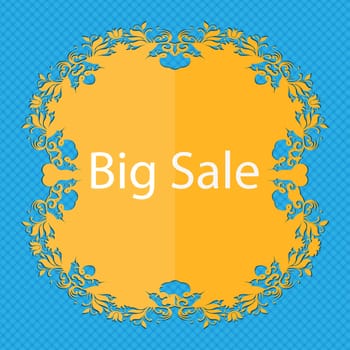 Big sale sign icon. Special offer symbol. Floral flat design on a blue abstract background with place for your text. illustration