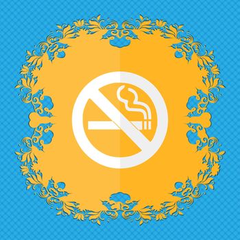 no smoking. Floral flat design on a blue abstract background with place for your text. illustration