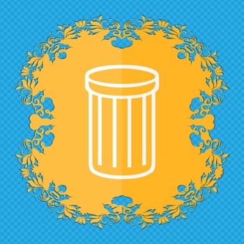Recycle bin sign icon. Symbol. Floral flat design on a blue abstract background with place for your text. illustration