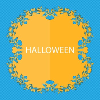 Halloween sign icon. Halloween-party symbol. Floral flat design on a blue abstract background with place for your text. illustration