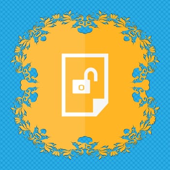 File locked icon sign. Floral flat design on a blue abstract background with place for your text. illustration