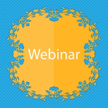 Webinar web camera sign icon. Online Web-study symbol. Floral flat design on a blue abstract background with place for your text. illustration