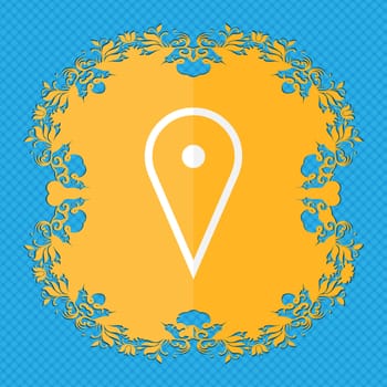 map poiner. Floral flat design on a blue abstract background with place for your text. illustration