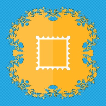 Photo frame template icon sign. Floral flat design on a blue abstract background with place for your text. illustration