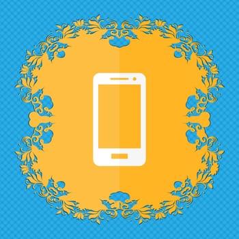 Smartphone sign icon. Support symbol. Call center. Floral flat design on a blue abstract background with place for your text. illustration