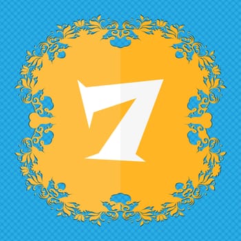 number seven icon sign. Floral flat design on a blue abstract background with place for your text. illustration