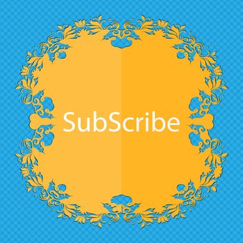 Subscribe sign icon. Membership symbol. Website navigation. Floral flat design on a blue abstract background with place for your text. illustration