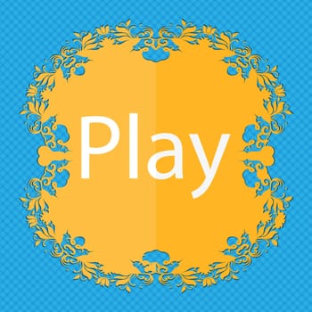 Play sign icon. symbol. Floral flat design on a blue abstract background with place for your text. illustration