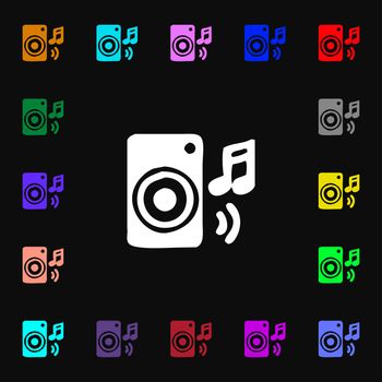 music column, disco, music, melody, speaker icon sign. Lots of colorful symbols for your design. illustration
