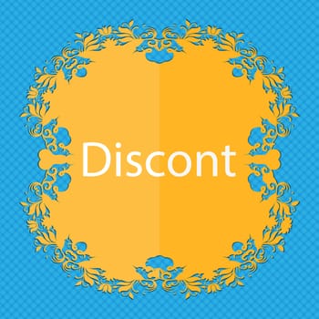 discount sign icon. Sale symbol. Special offer label. Floral flat design on a blue abstract background with place for your text. illustration