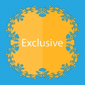 Exclusive sign icon. Special offer symbol. Floral flat design on a blue abstract background with place for your text. illustration